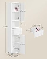 Armoire étroite pour salle de bain, meuble de salle de bain, étagères réglables, compartiment ouvert, blanc nuage