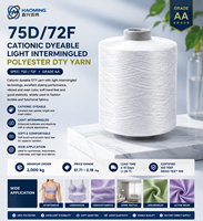Fil de polyester DTY cationique teignable de qualité AA 75D/72F, blanc brut, haute ténacité, pour tricot, tissage, vêtements de sport et dentelle