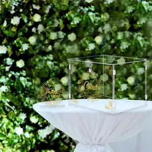 Caja de regalo de boda de acrílico ensamblada transparente diseño de letras de mano para estantes de exhibición para colección de tarjetas Uso de boda