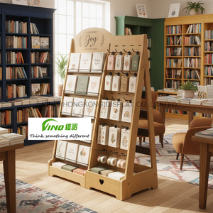 Expositor de madera VINO en forma de A, de 6 niveles, de doble cara, independiente, con ganchos y cajones de almacenamiento. - Product Image 1