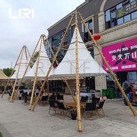 Tentes de camping en toile imperméable pour l'extérieur, style pyramide, avec lanterne en bambou, pour glamping et repas en plein air