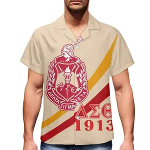 Moda Delta Sigma desen yaz Aloha gömlek toptan fiyat Hawaii gömlek fro erkekler düğme-aşağı gömlek rahat özelleştirmek