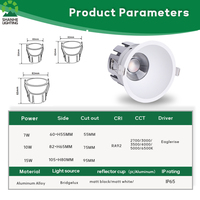 Éclairage commercial moderne fixe 7W 10W 15W CRI 92 3000K Projecteurs IP65 pour intérieur, lampes de plafond pour salle de bain