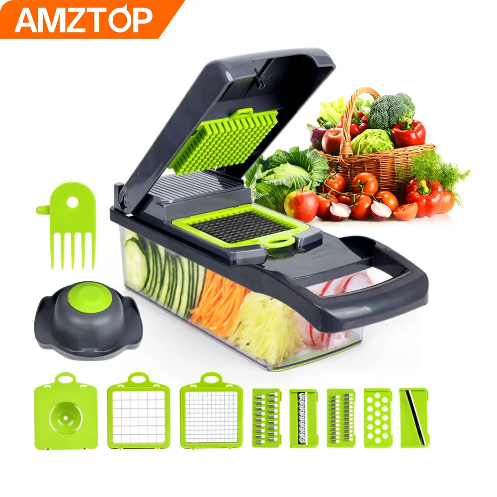 B97-0084 Amz Vente Chaude 2024 Cuisine Multi 12 En 1 Manuel Fruits Légumes Cutter Hachoir Dicer Légumes Trancheuse Légumes Hachoir