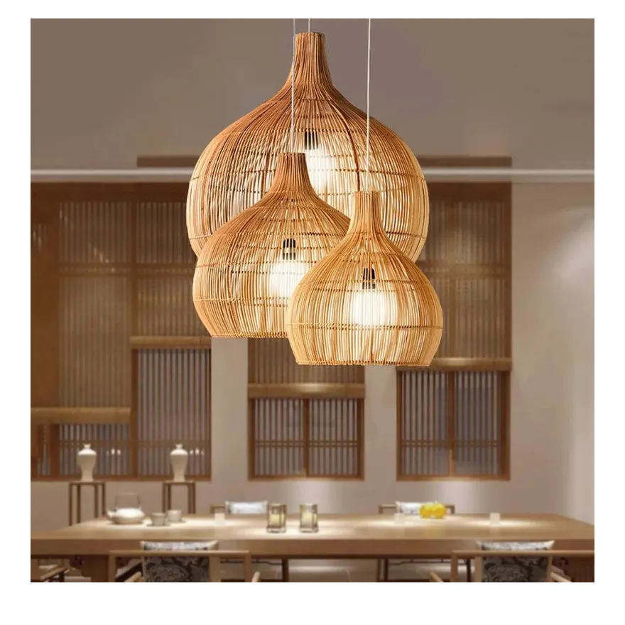Modern bambu kolye ışık ahşap süspansiyon fener tavan ışık salon için restoran bar cafe ev dekor aydınlatma