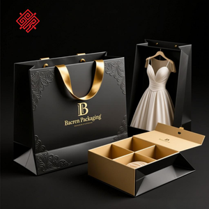 Sac de courses en papier Baoren en matériaux recyclés, gris, or, noir, petite taille, avec poignée, pour chaussettes, costumes, robes, promotion, supermarché - Product Image 3