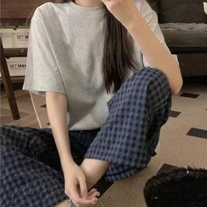 Damen süße süße Cartoon Muster Lounge wear Set Frühling Herbst große elastische Taille lange Hosen kurze Ärmel vorne Logo - Product Image 3