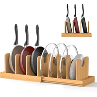 Organisateur extensible pour couvercles de casseroles en bambou, avec longueur réglable et séparateurs, pour rangement sous armoire de cuisine