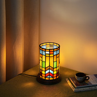 Lampe de table en verre teinté style Tiffany, mosaïque, pour chambre à coucher, chevet, vase à fleurs, décoration, petite veilleuse, mini lampe de bureau mignonne pour enfants
