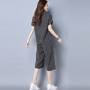Women's Plaid Two-Piece Set Breathable Short Sleeve Top And Capri Pants Leisure Wear Spring Summer Fashion - Product Image 4