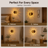 Lampu Dinding Estetik Efek Cahaya Floral untuk Kamar Tidur, Koridor, Ruang Tamu, Kayu Beech, Sensor Gerak, Dapat Dilepas, Magnetik