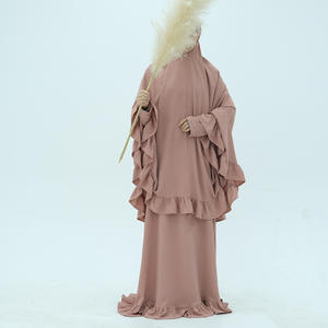 Ensemble deux pièces de robe <span class=keywords><strong>hijab</strong></span> à volants pour femmes musulmanes Abaya Khimar Kaftan vêtement de prière du Ramadan Eid <span class=keywords><strong>Djellaba</strong></span> robe abaya avec foulard - Product Image 2