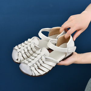 Sandalias Planas Romanas Ligeras de Verano 2025 para Mujer, Estilo Británico, Cuero Genuino, Diseño Tejido a Mano con Punta Beige/Amarilla - Product Image 3