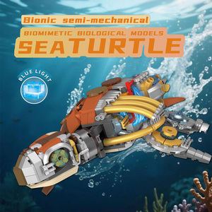 Plastic Marine Animal Building <strong>Block</strong> Set Hand Crank Semi-Mechanical Sea Turtle Model Assembly Toy Colorful Gift Box - Product Image 3