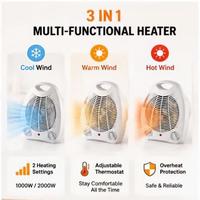 Radiateur électrique de bureau portable 2000W, chaud/froid/brûlant, à commande mécanique, chauffage rapide, protection anti-renversement et anti-surchauffe