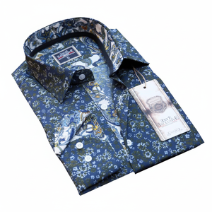 Chemise décontractée pour homme à manches longues à motifs floraux en tons bleus 100% coton Saison printemps - Product Image 2