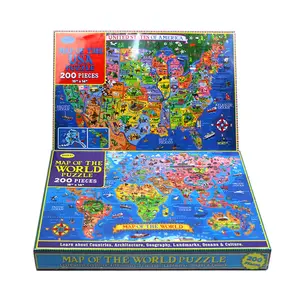 wholesale Custom Educational Kid World and USA Map 200 Pieces Paper Jigsaw Puzzle