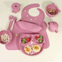 Vichi Nouveau Kit de Vaisselle pour Bébé : Assiette à Ventouse en Silicone, Bavoir Imperméable, Bol, Tasse, Cuillère, Fourchette et Tapis de Repas