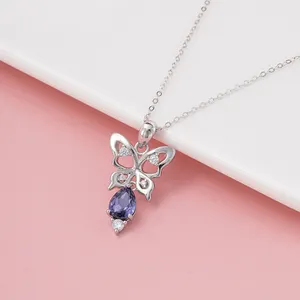 RINNTIN SSWN17 модные ювелирные изделия Бабочка Ожерелья Изящные 925 стерлингового серебра кристалл кулон ожерелье