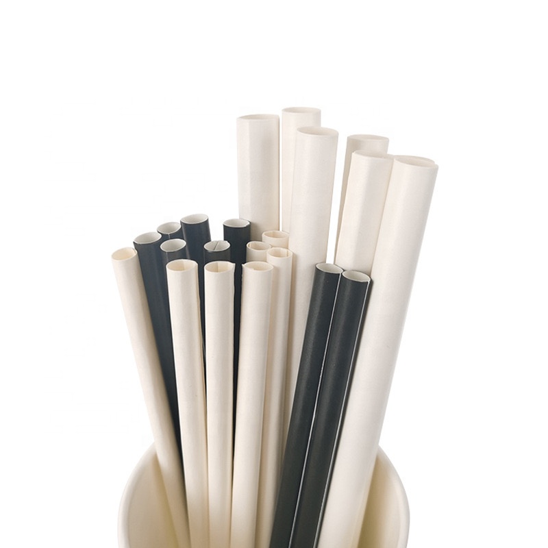 Eco Friendly Black White Disposable Wood Pulp Biodegradable Recyclable Individually Wrapped Bubble Drinking Paper Straws