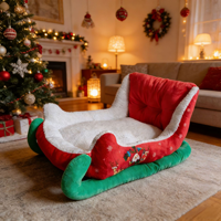 Lit pour chien Novayapetix de Noël, forme de traîneau du Père Noël, en peluche, doux, confortable, amovible, lavable, pour usage intérieur