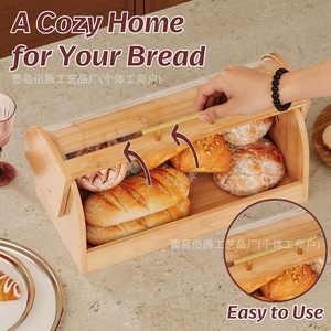 Bamboo Bread Box <b>Large</b> Capacity Kitchen Countertop Storage <b>Sliding</b> Cover For Bread Pastry Fruit Baking Storage - Product Image 5