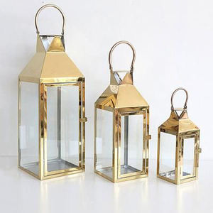 Linterna de vela de madera con tapa de acero inoxidable y mango de anillo - Product Image 3