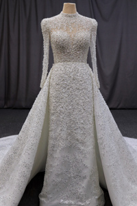 Vestido de <span class=keywords><strong>novia</strong></span> personalizado estilo sirena encaje lentejuelas cuello alto desmontable capilla tren hasta el suelo Robe De Mariage para <span class=keywords><strong>novia</strong></span> - Product Image 6