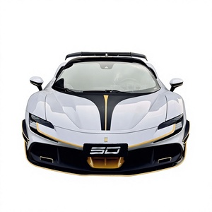 Kit carrosserie en fibre de carbone sèche pour Ferrari SF90, style BF, comprenant lèvre avant, diffuseur, spoiler et jupes latérales en fibre de carbone, et spoiler SF90 - Product Image 1