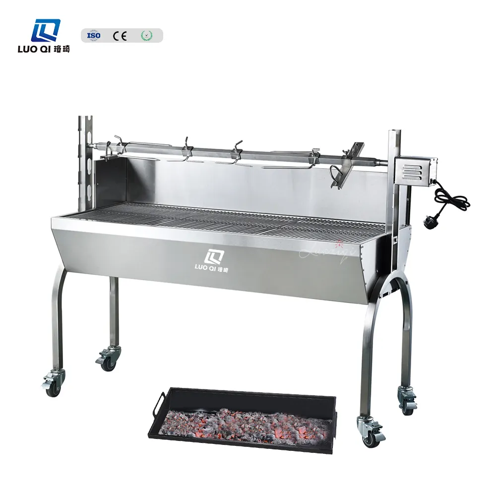 Hot Selling 1M Convenient Stainless Steel Pig Spit Roaster Rotisserie Grills with Large Heavy Duty Stainless Steel 60Kg Motor