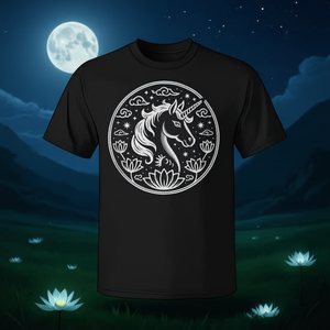 T-shirt en coton noir pour adultes, vêtements unisexes, licorne, zodiaque lunaire, année du cheval - Product Image 3