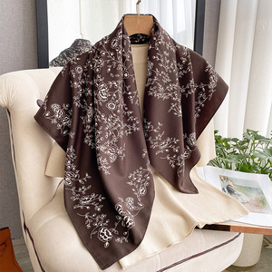 New Autumn Spring 90x90cm Twill Silk Scarf For Women Luxury Double Sided Print Square Headscarf Elegant <b>Shawl</b> <b>Wrap</b> Wholesale - Product Image 2