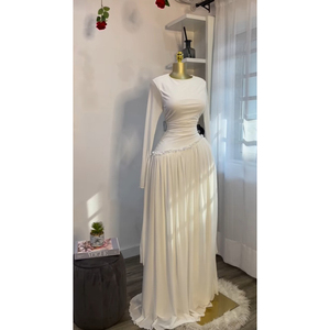 Vestido Elegante de Manga Larga con Dobladillo con Volantes, Tallas S a 2XL, Vestido Maxi Elástico de Color Sólido - Product Image 5