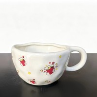 Ensemble tasse à thé et soucoupe en céramique sous glaçure, style INS, Noël, peint à la main, mignon, portable, Chine