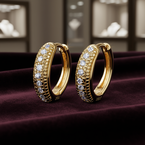 Orecchini a Cerchio in Oro con Diamanti, Oro Massiccio 18K, Diamanti Naturali Taglio Brillante Rotondo, Gioielli Classici da Donna per Uso Quotidiano - Product Image 2