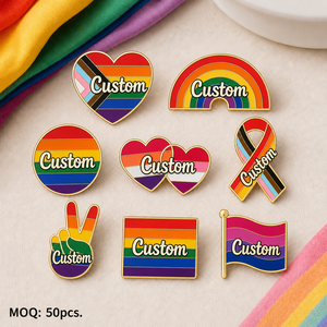 Al por mayor, sets de pines esmaltados personalizados LGBT con diseño de arcoíris, insignia de la bandera del Orgullo Progresivo, pin de solapa de metal de recuerdo del Orgullo Lésbico y Gay - Product Image 1
