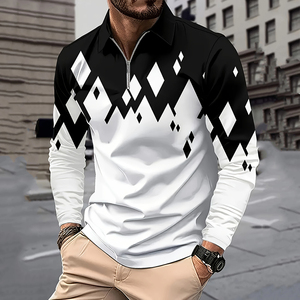 Camisa <span class=keywords><strong>Polo</strong></span> de Golf para Hombre, de Poliéster, a Cuadros, Cómoda, de Manga Larga, <span class=keywords><strong>con</strong></span> Cierre, Venta al Por Mayor de Fábrica - Product Image 1