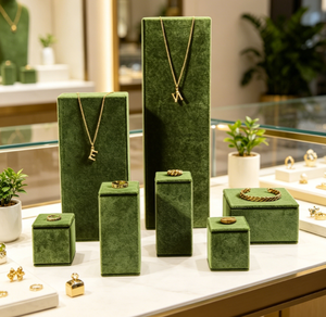 Bandejas de Exhibición de Joyería de Terciopelo Verde en Varios Tamaños, Soporte para Anillos, Collares y Pulseras, para Mostrador y Fotografía - Product Image 4