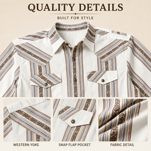 Western <b>Tops</b> Custom Luxury Mens Striped <b>Cowboy</b> Shirt Short Sleeve Pearl Snap Woven Fabric Private Label Manufacturer - Product Image 3