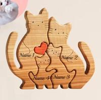 Holz katze Mutter Vater und Kind Familie Puzzle 4 in 1 Satz Ornament Dekoration Muttertag Geschenk