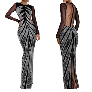 Vestidos de moda para mujer, sexys, ajustados, sin espalda, con pedrería, de manga larga, de color liso, con detalles de perforación, ecológicos y lavables. - Product Image 1