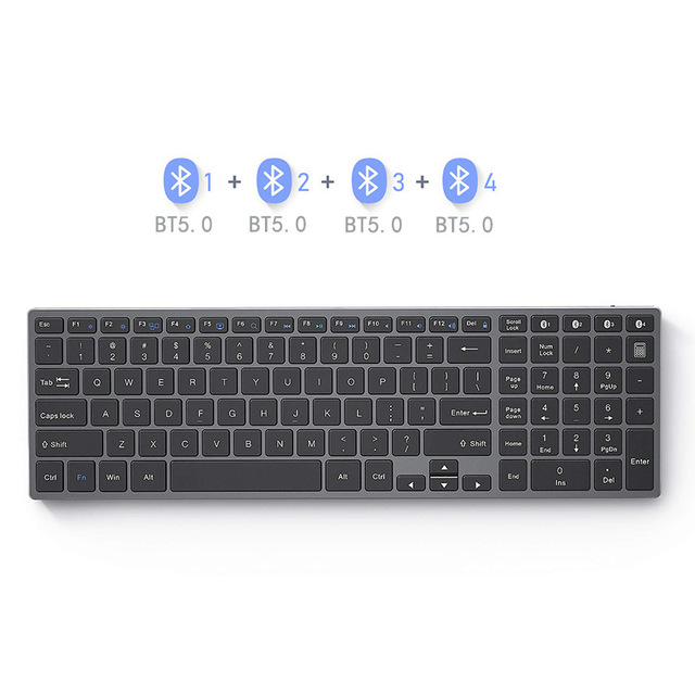 106-key Keyboard, Aluminum Alloy Ultra-thin Wireless Keyboard, Rechargeable 4-channel Home Office Keyboard