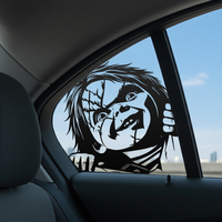 Autocollant de voiture Chucky Peeking, film d'horreur Child's Play, autocollant en vinyle imperméable, personnage de poupée tueuse effrayante, accessoires de voiture