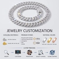 Kalung Moissanite Putih VVS GRA 12mm Hop 925 Perak Berlapis Rhodium Bebas Nikel Bebas Timbal Model Rantai Cuban Pig Nose untuk Pria