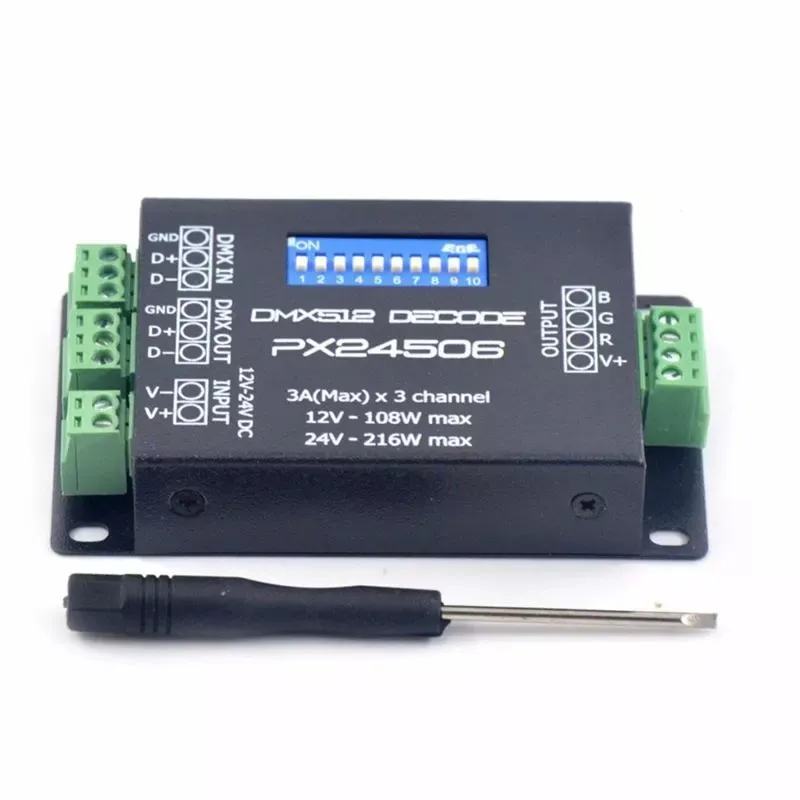 PX24506 <span class=keywords><strong>DMX512</strong></span> Decoder Driver Versterker <span class=keywords><strong>Controller</strong></span> Voor Rgb Led Strip Licht DC12V-24V