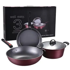 Nhà Máy Trực Tiếp Bán Giá Rẻ Và Đơn Giản Bán Buôn Sắt Tốt 3 Cái Nồi Và Chảo Không Dính Cookware Set