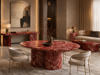 Dalles de marbre rouge poli Rossa Laguna pour îlots de cuisine, dessus de table à manger, tables consoles, buffets et comptoirs de salle de bain