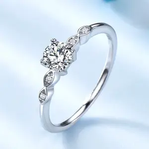 Cincin perak 925 untuk wanita, perhiasan cincin batu permata halus elegan klasik Italia trendi dengan 5 Putih CZ