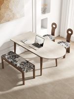Table à manger rectangulaire extensible en bois massif, style moderne minimaliste et luxueux, avec plateau en onyx veiné, pour 6 personnes