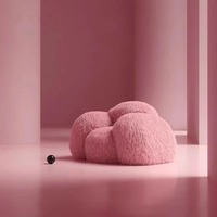 Canapé d'accueil multifonctionnel Snowman Bear, une place, style nordique minimaliste, tissu rose à poils longs, luxe léger, pour salons de beauté